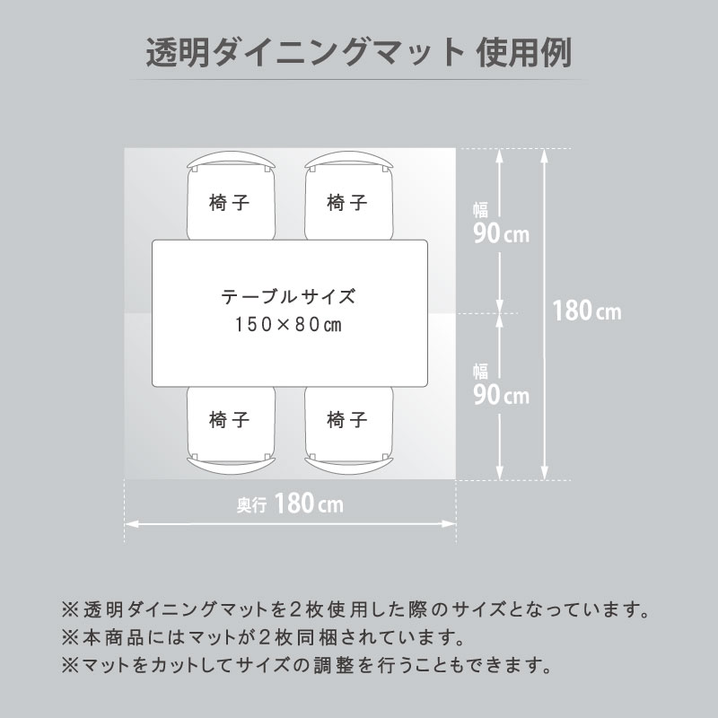 ◇ 透明 ダイニング マット 90×180cm 2枚入り 防水仕様 カット可能 再